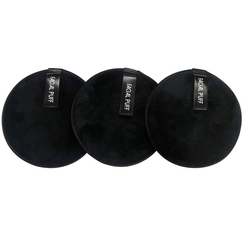 Vtrem 3 PCs Makeup Remover Pads: Reusable Soft Facial Cleaning Puffs Towels Christmas gifts Washable Make Up Removing Cloth Microfiber Multi-function, Black - Image 1